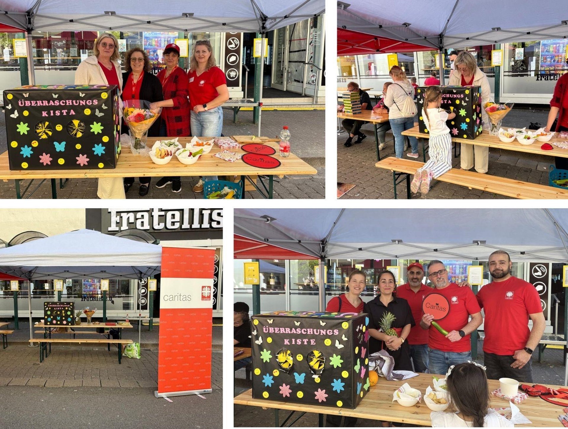 Menschen stehen unter einem Pavillon auf einem Fest